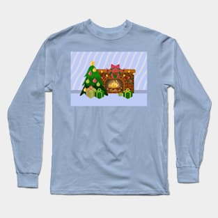 Cozy Christmas near fireplace blue back Long Sleeve T-Shirt